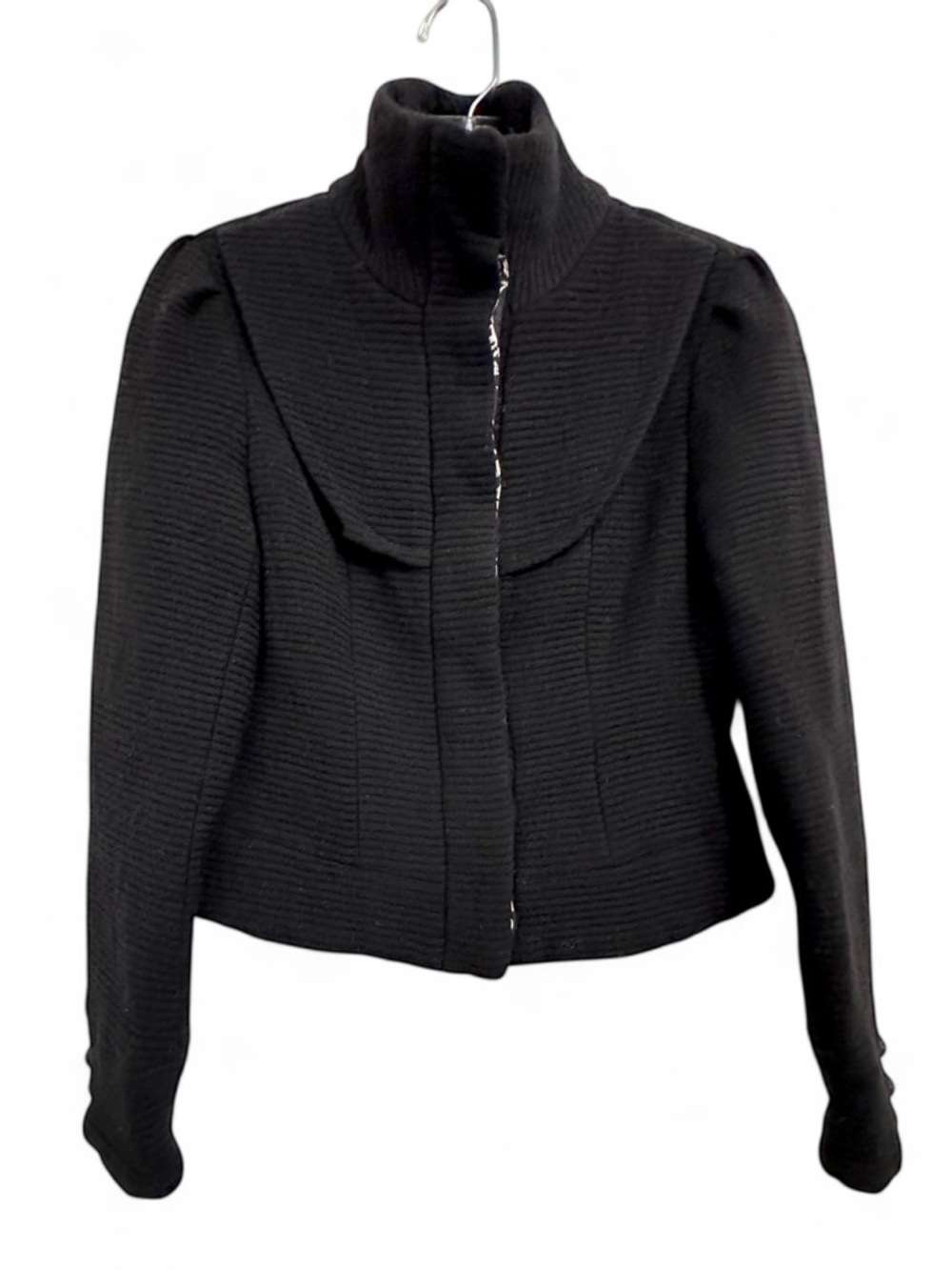 Tracy Reese Wool Jacket Black Textured Knit Stand-Collar Tailored Fitted 4
